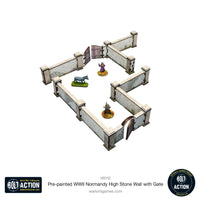 Pre-Painted WWII Normandy High Stone Wall with Gate: Warlord Games Bolt Action