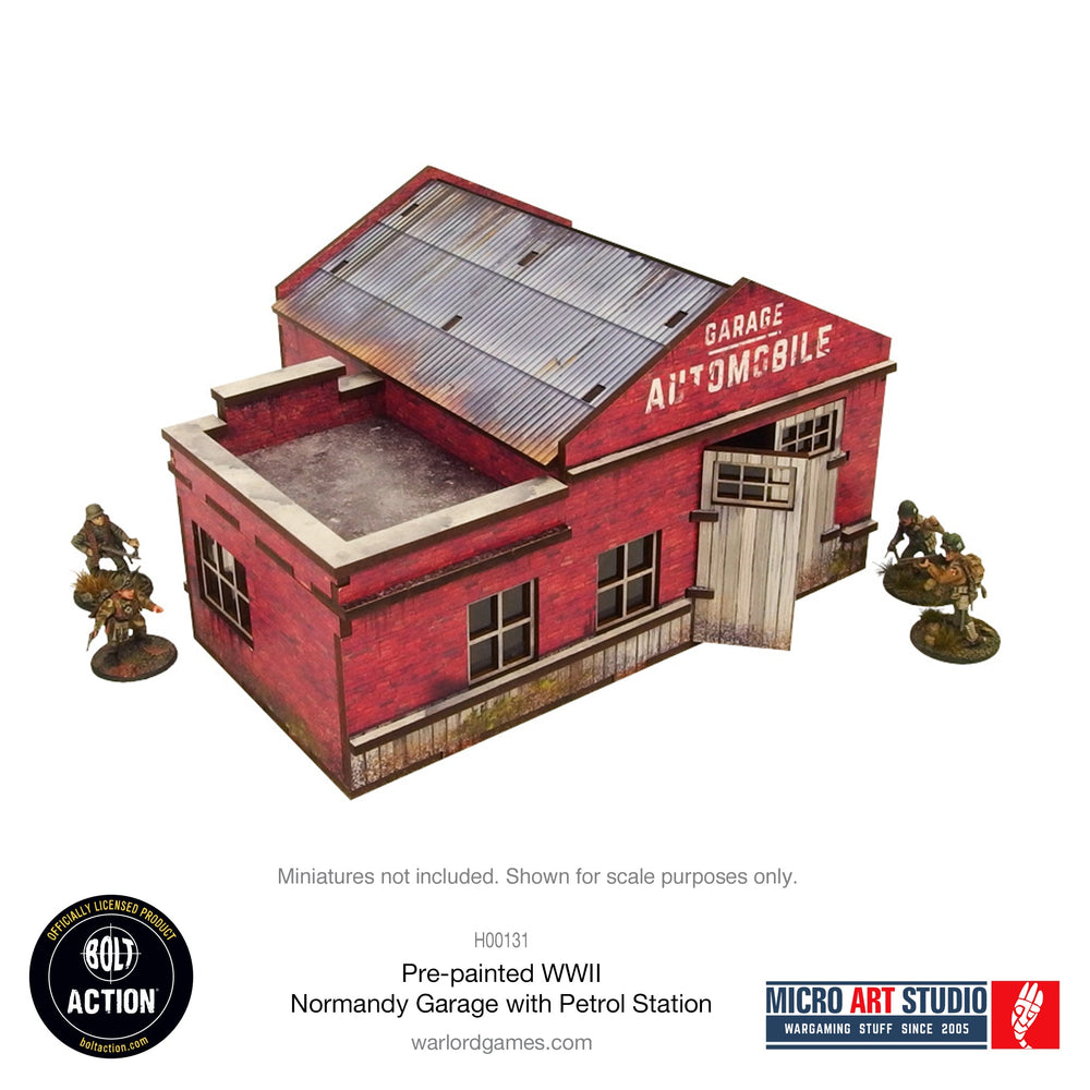 Pre-Painted WW2 Normandy Garage with Petrol Station: Warlord Games Bolt Action