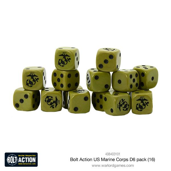 US MARINE CORPS D6 DICE (16) Warlord Games Bolt Action