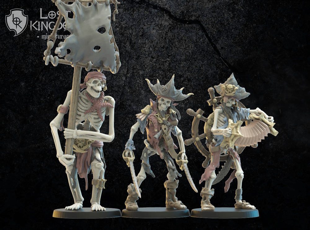 Undead Pirate Skeleton First Mate, Steersman, Signalman: Undead of Misty Island  by Lost Kingdom Miniatures;  Resin 3D Print